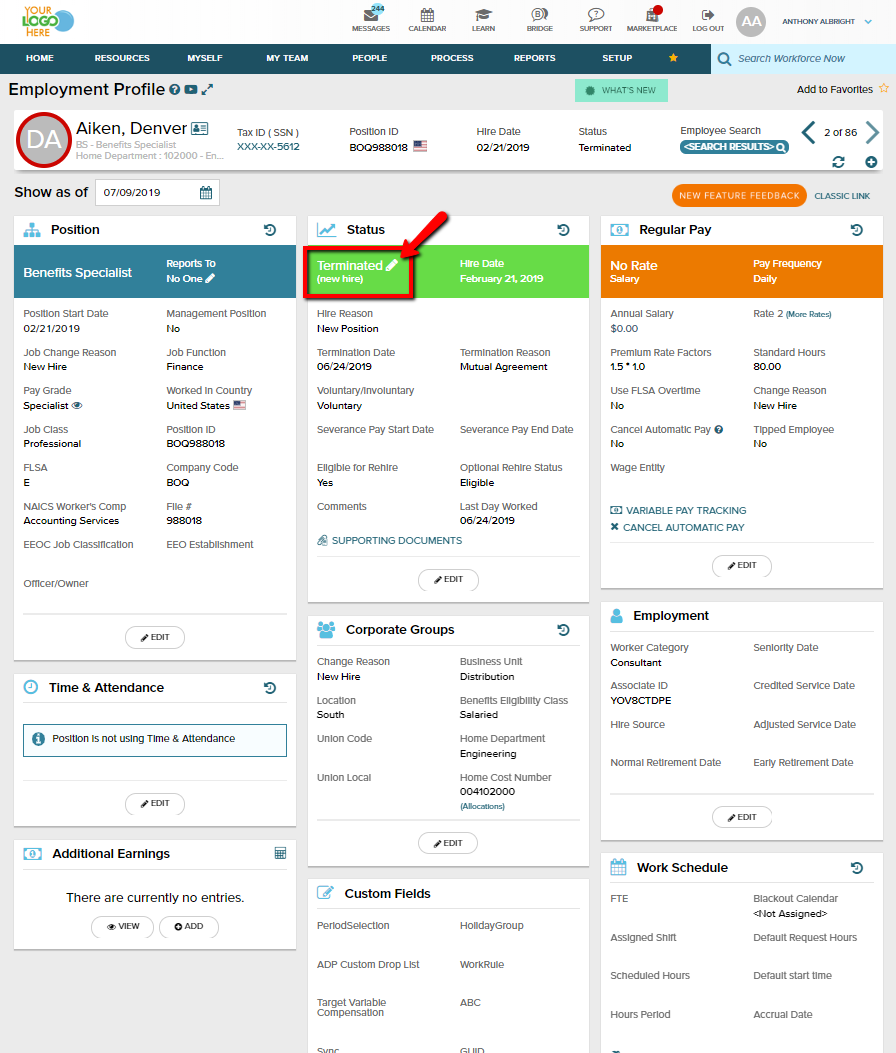 How to rehire an employee with ADP WFN integration?